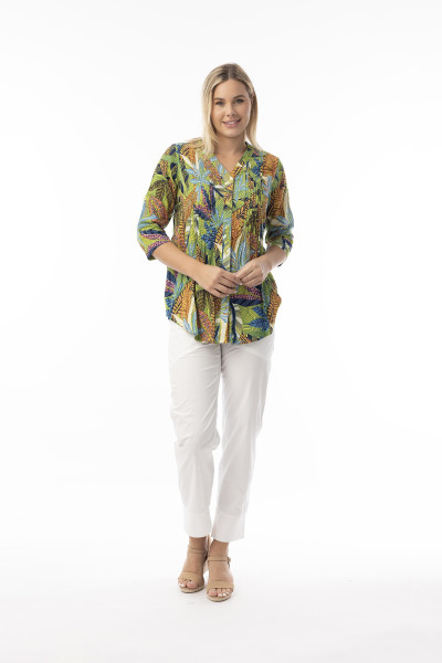 Tayrona Top Pleated 3/4 Sleeve Print