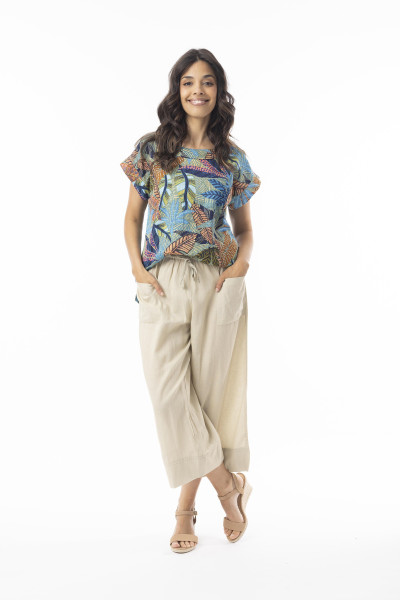 Tayrona Top Rolled Neckline Print