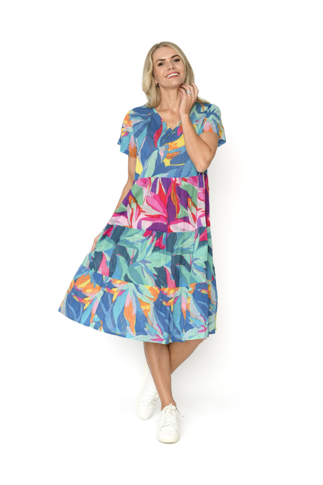 Thalia Tiered Dress BrtLeaves Mix