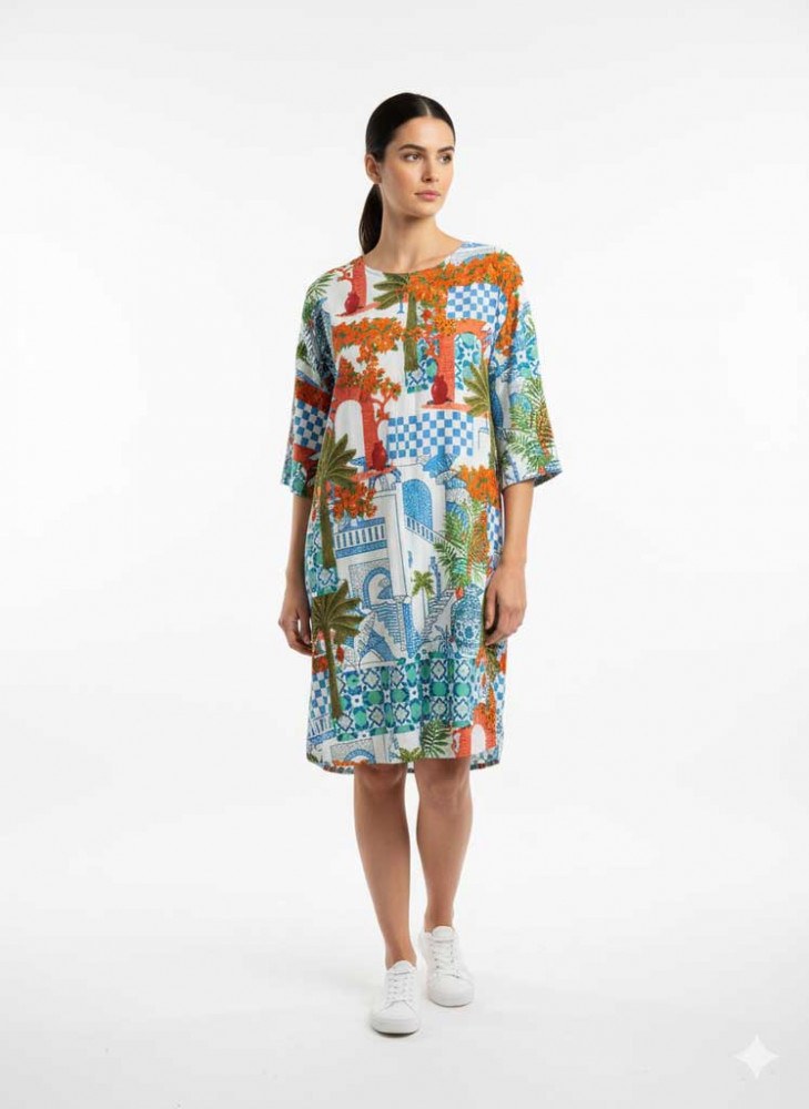 Charlotte Shift Dress Greek island Aqua