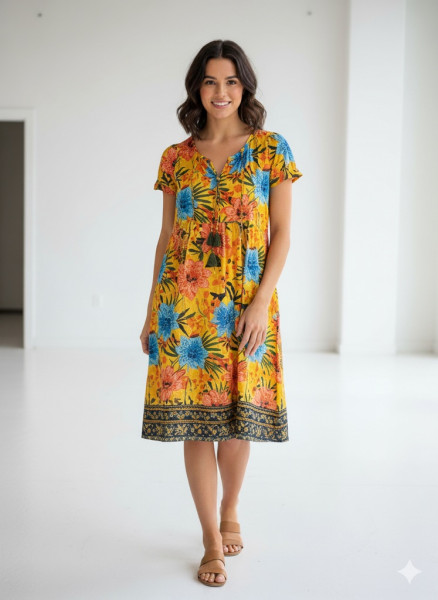 Nicola Dress Cap Sleeve Palm Parrot 3