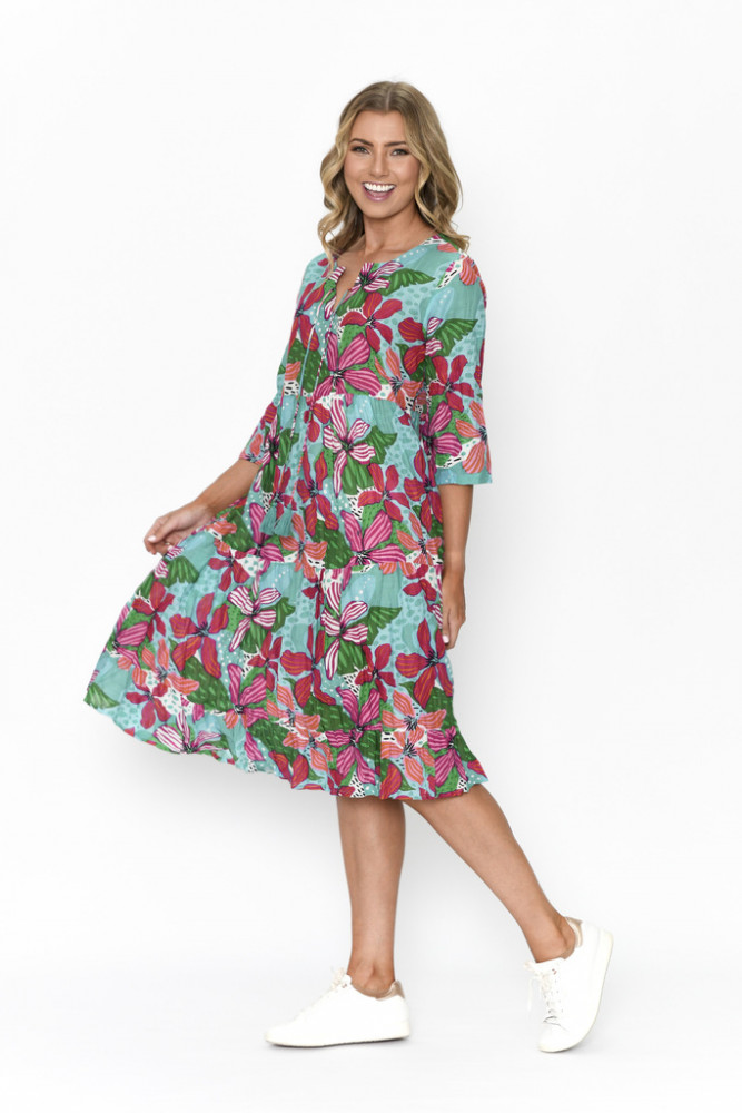 Rebecca Tie Nk Dress 3/4 Sleeve Print 11