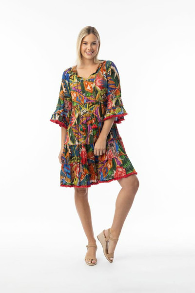 Torgua Dress Layers Frill Sleeve Print
