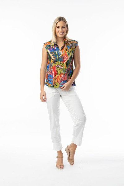 Torgua Top Cap Sleeve Collar Print