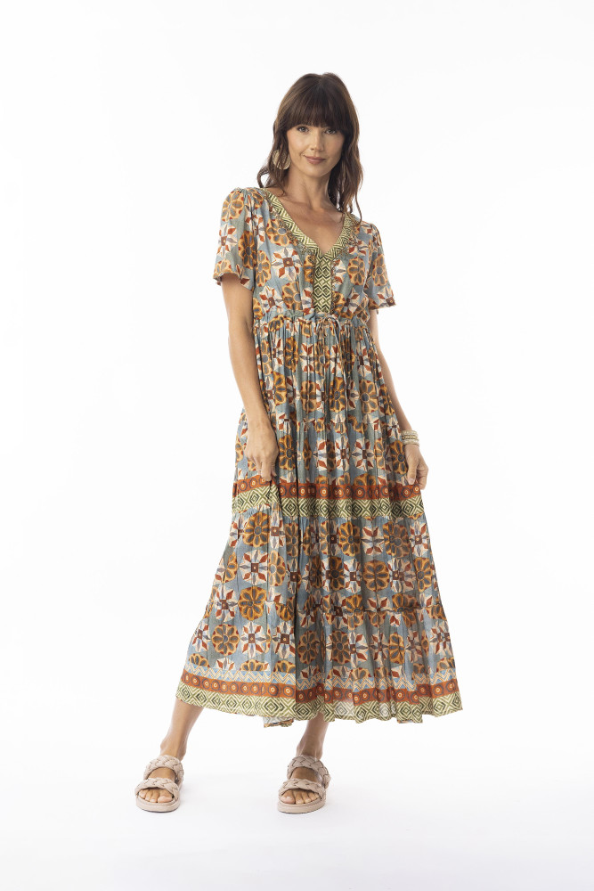 Vera Dress Layers Cap Sleeve Print