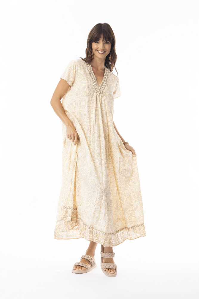 Veronica Dress V Cap Sleeve Print