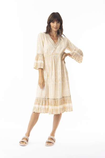 Veronica Dress V Frill Sleeve Print