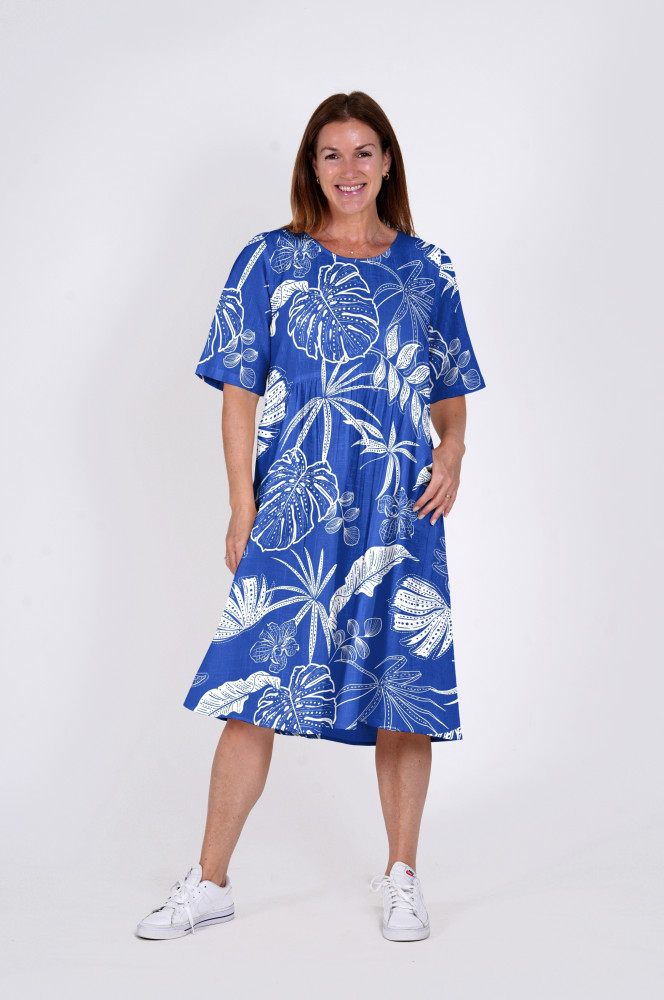 Yvonne Dress Round Neck Mono Indigo