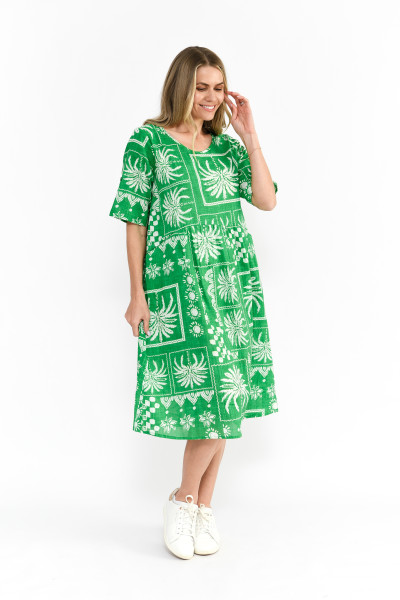 Yvonne Dress Round Neck Mono Patch Green