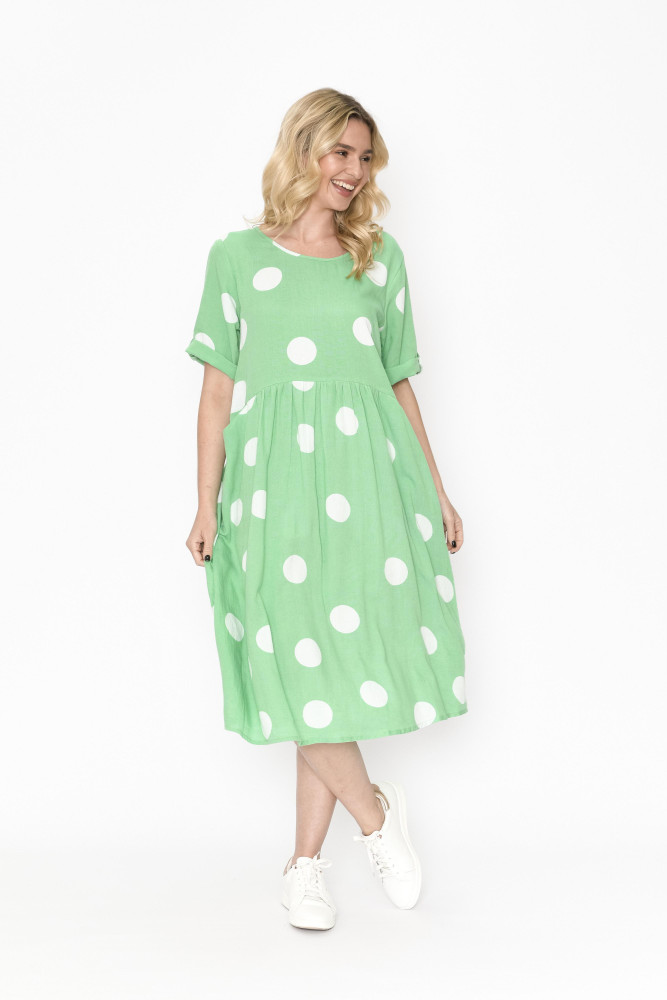 Yvonne Dress Round Neck Spot Bubble JADE