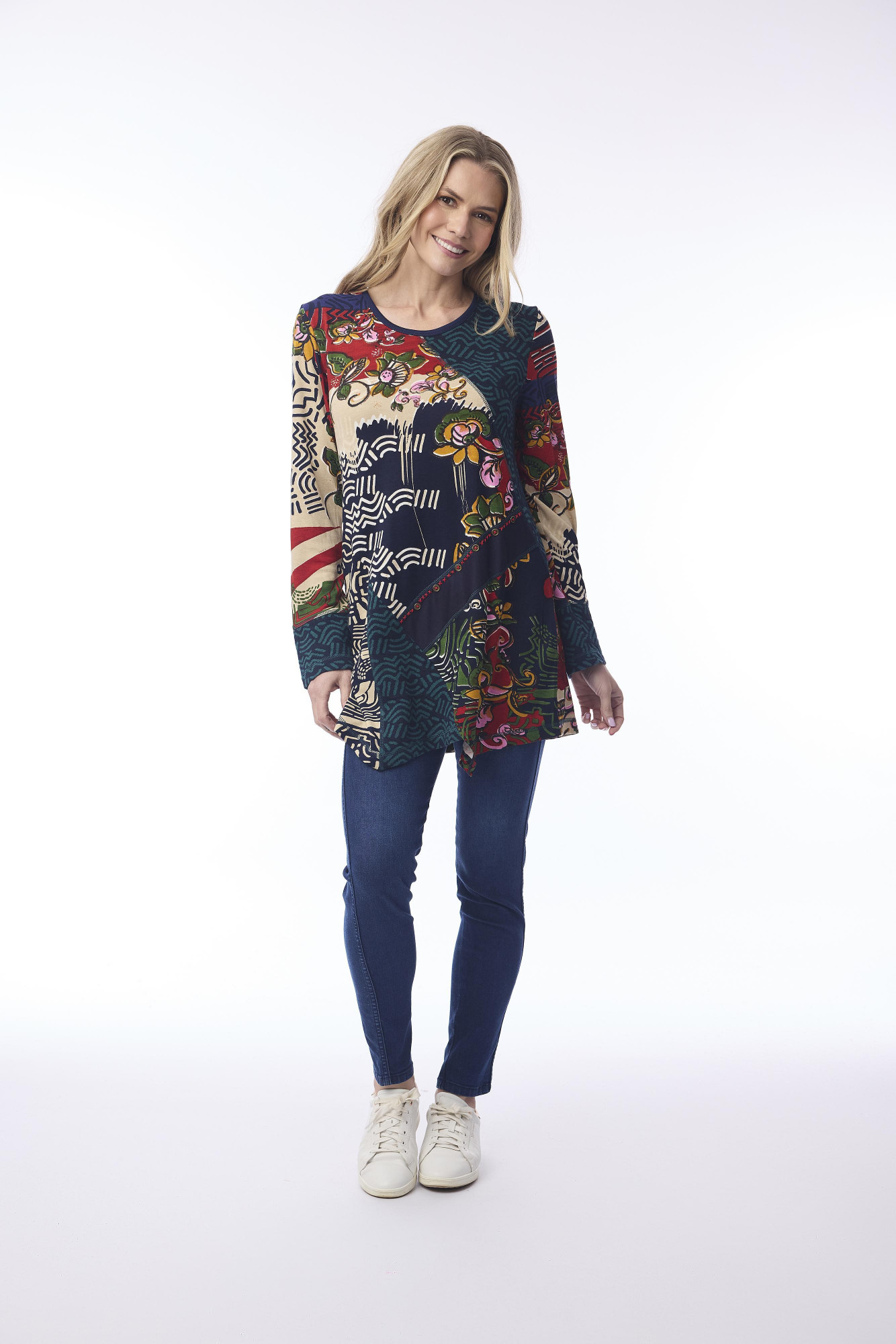 Zapotec Tunic Asymetric Hem Print