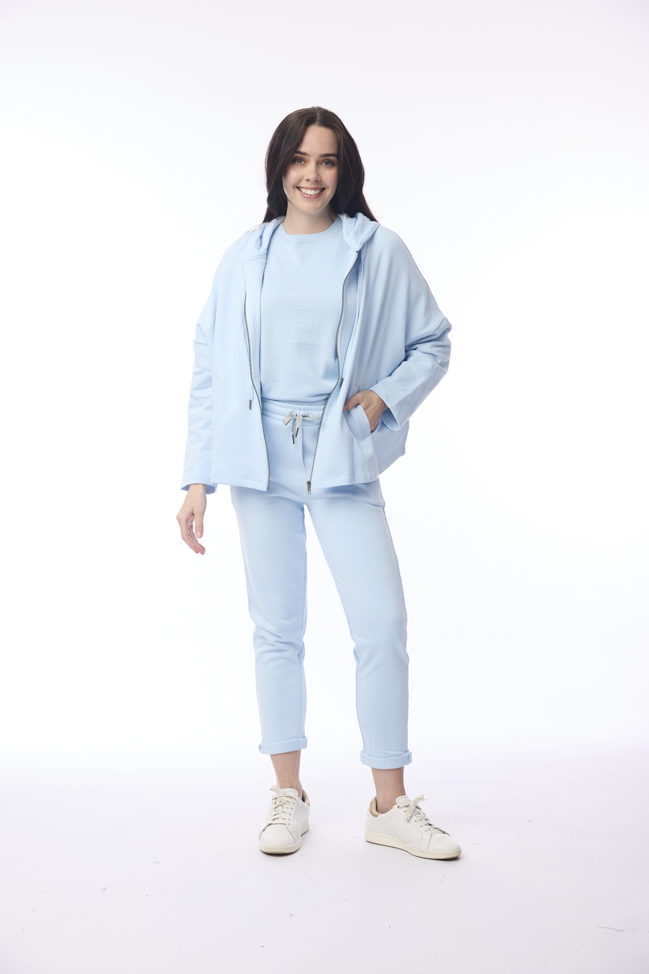 Zipper Hood Oversize Ice Denim