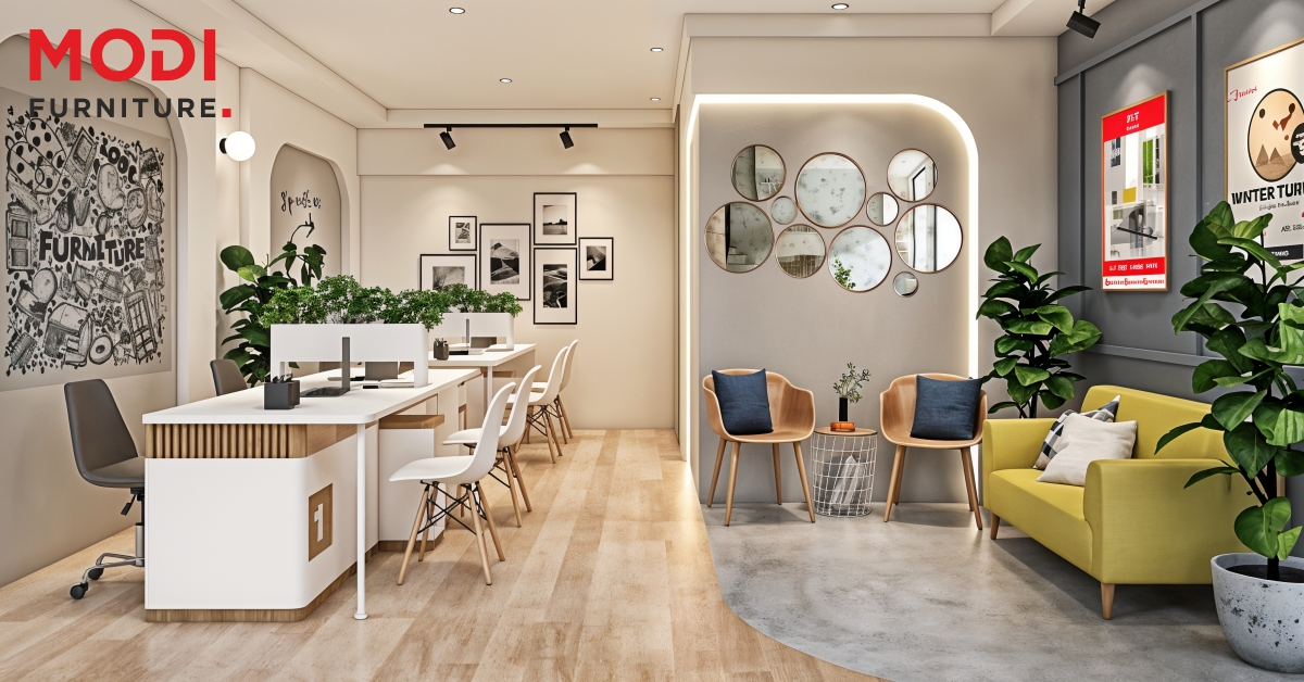 modern workspace furniture arrangement