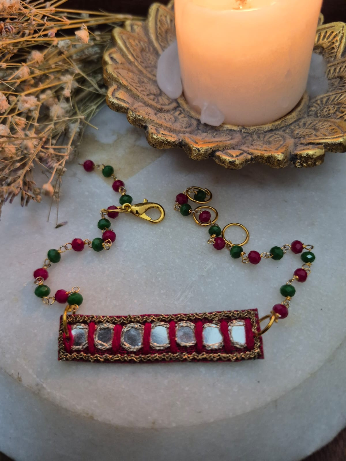 Maroon Mirror Rakhi Bracelet