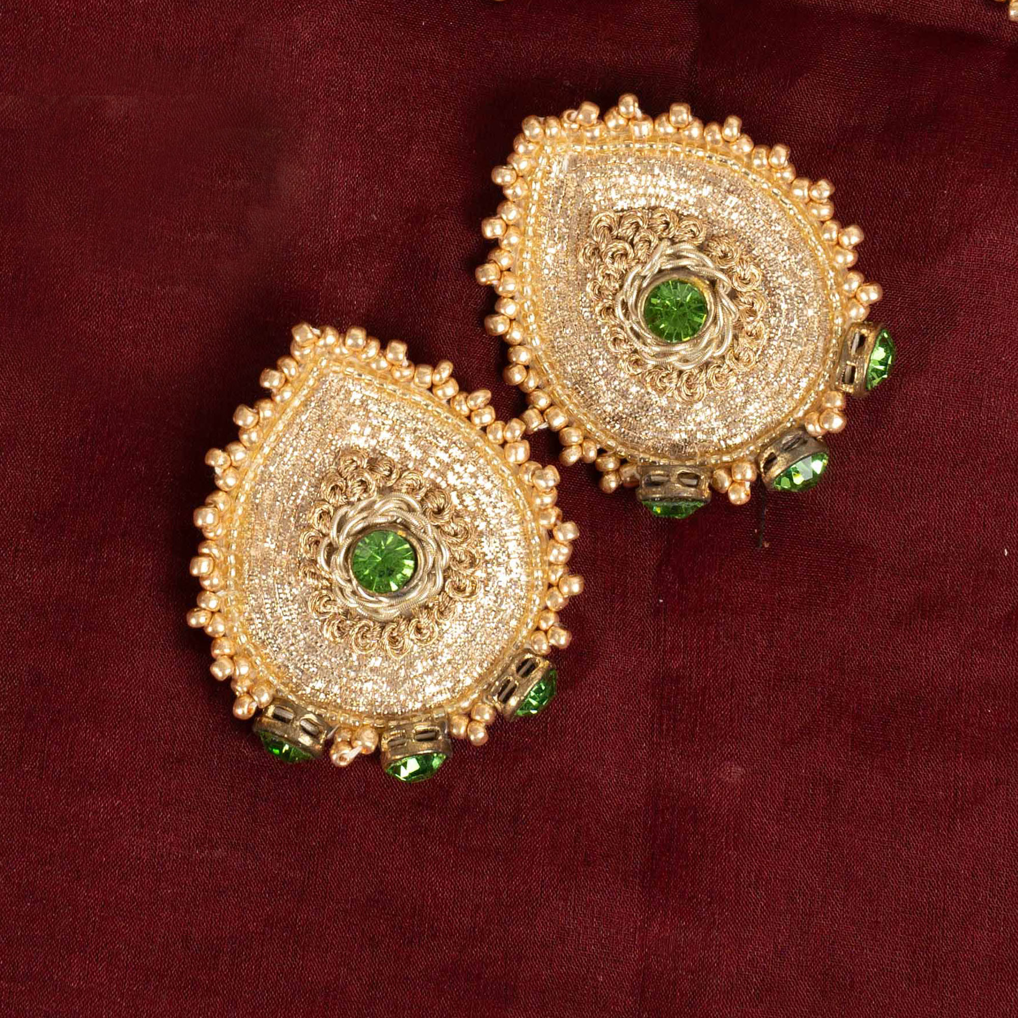 Chandini Earrings – Peeta Dabka Earrings with Kundan, Seed Beads