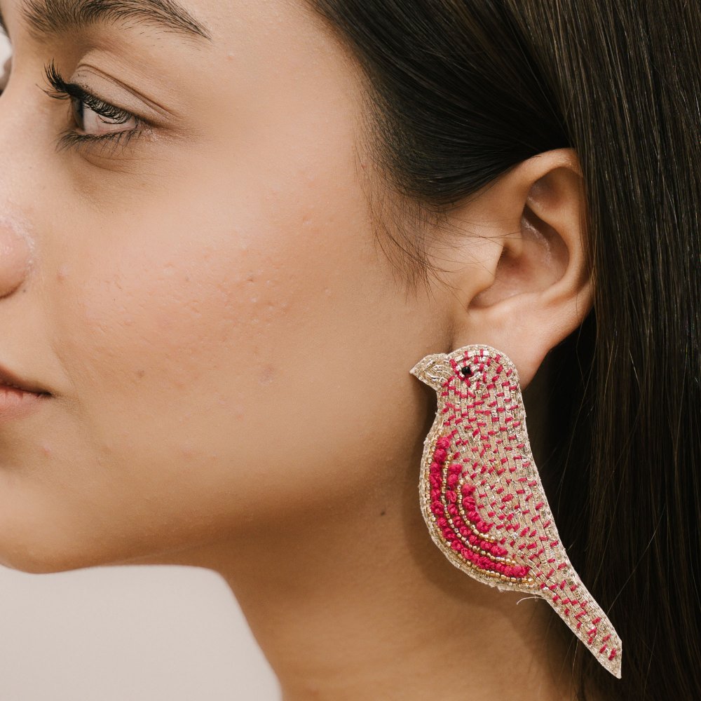 Chidiya In405 Chidiya Earrings – Bird Motif Earrings in Gold Naqshi & French Knot ...