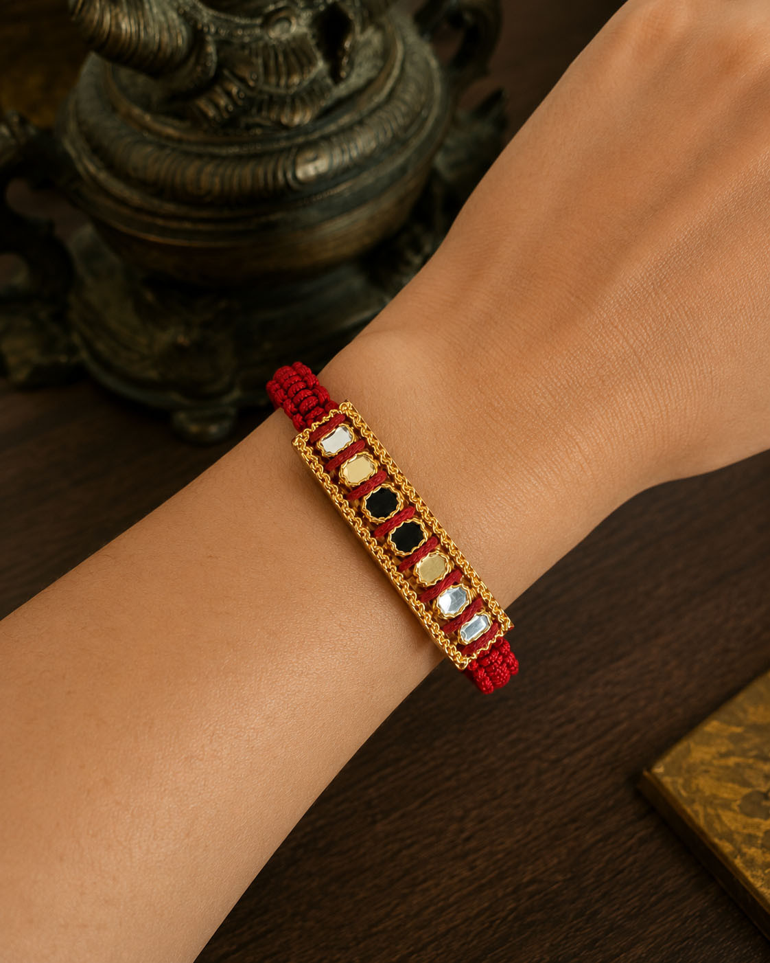 Maroon Mirror Rakhi Bracelet
