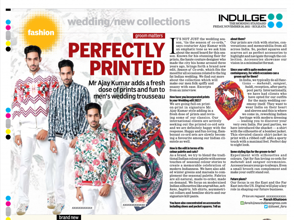 Wedding special: Mr Ajay Kumar’s print-on-print co-ords add dynamism to a groom’s trousseau
