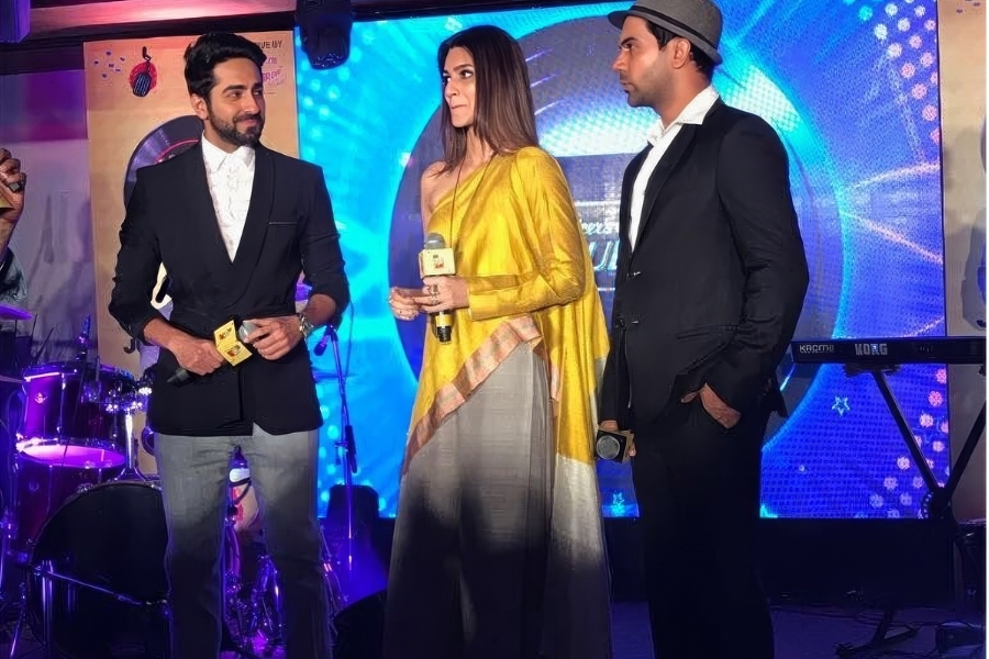 Ayushmann Khurrana elevates celebrity styling at Radio Mirchi wearing statement trousers by Mr. Ajay Kumar, blending bold prints with modern luxury. Discover the look that redefines contemporary menswear and sets new benchmarks in Bollywood fashion.