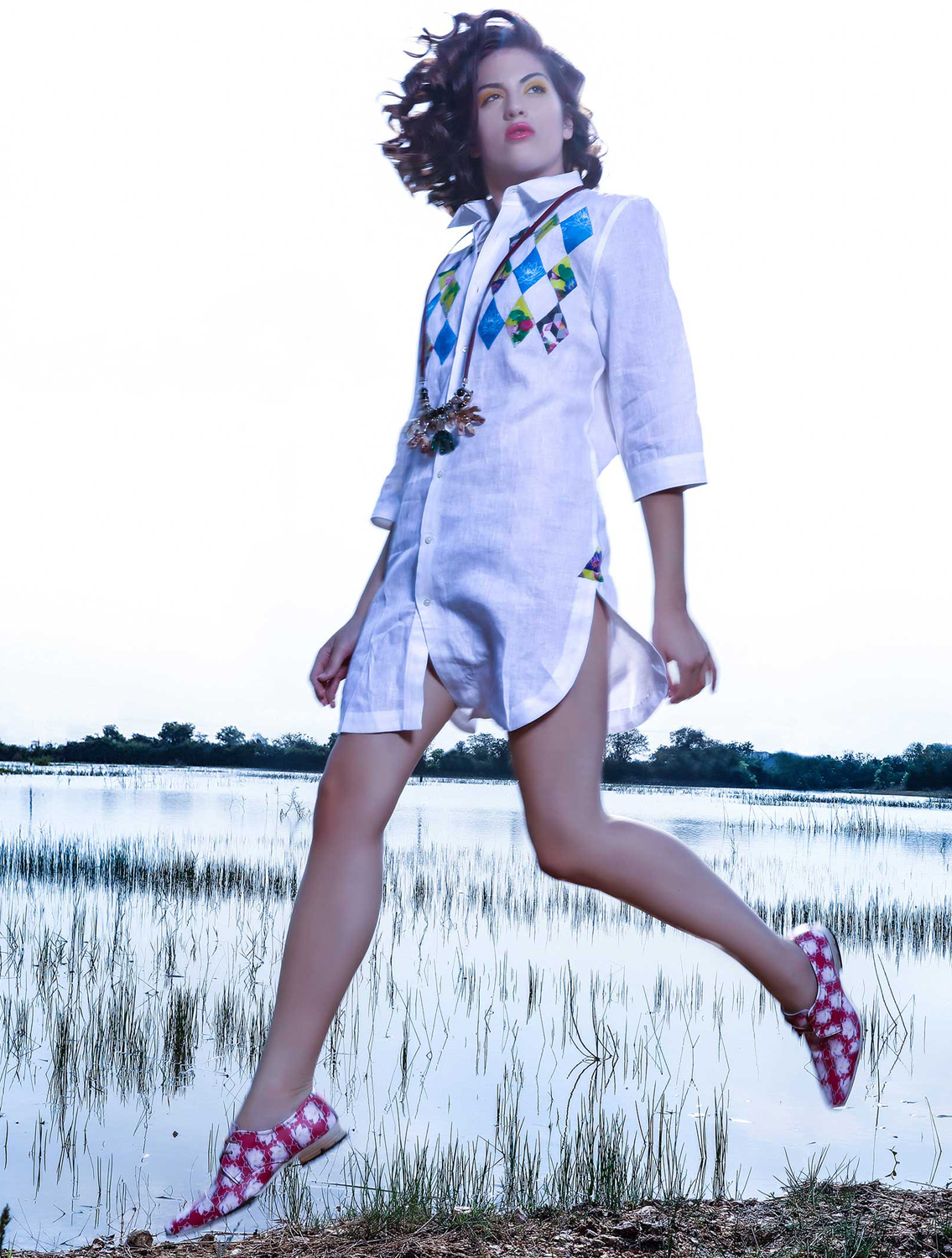 White Jalaj Linen shirtdress full
