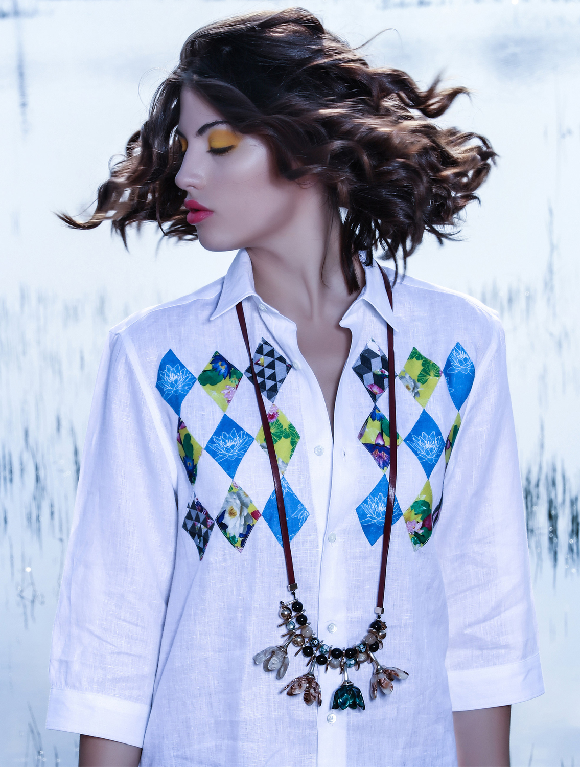 White Jalaj Linen shirtdress closeup