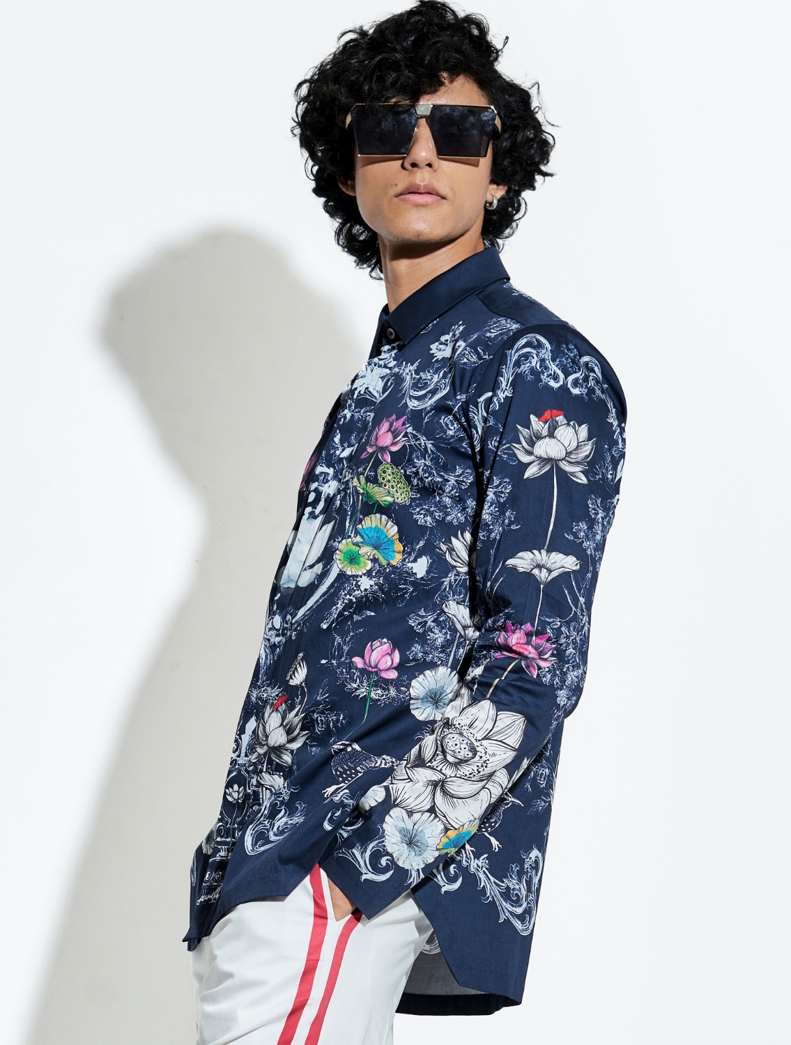 Navy Bloom Engineered Printed Shirt
