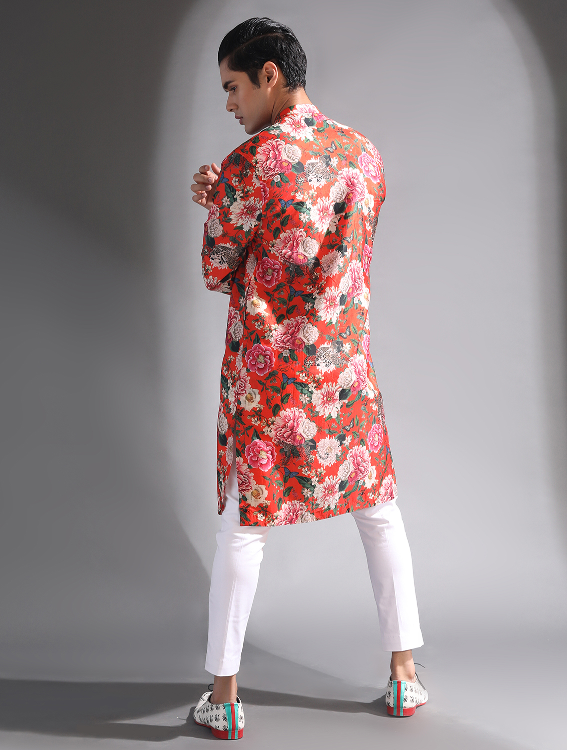 Bloom Orange Floral Printed Silk Kurta Set