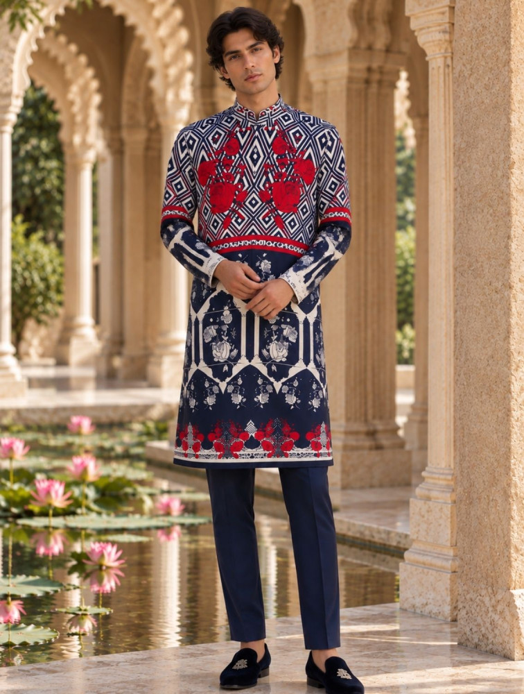 Image of Deven Silk Printed Kurta Set