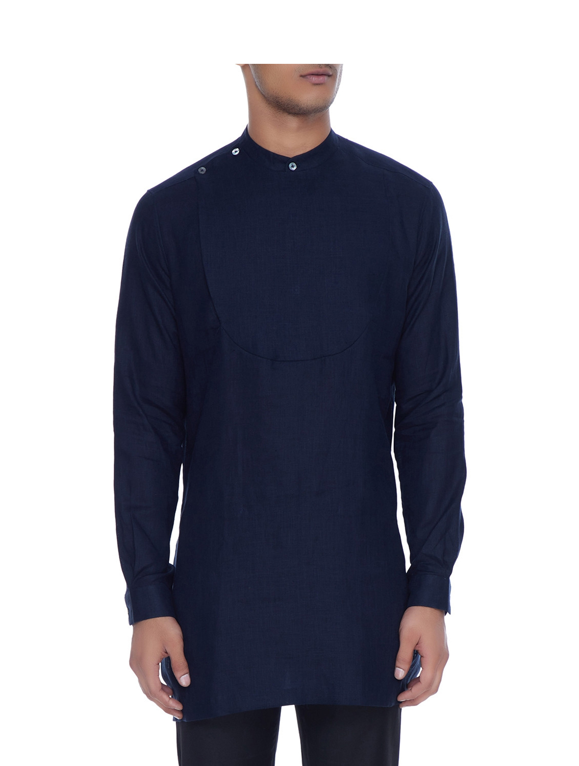 Jigar Blue Linen Bib Style Shirt