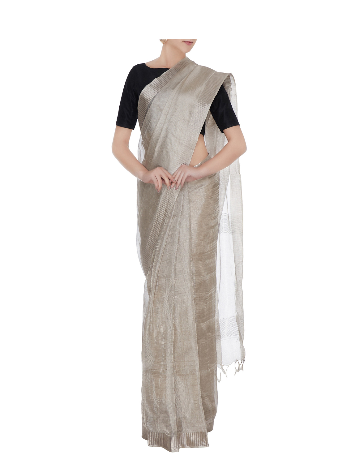 Silver Tussar Silk Heritage Line Saree Zoom