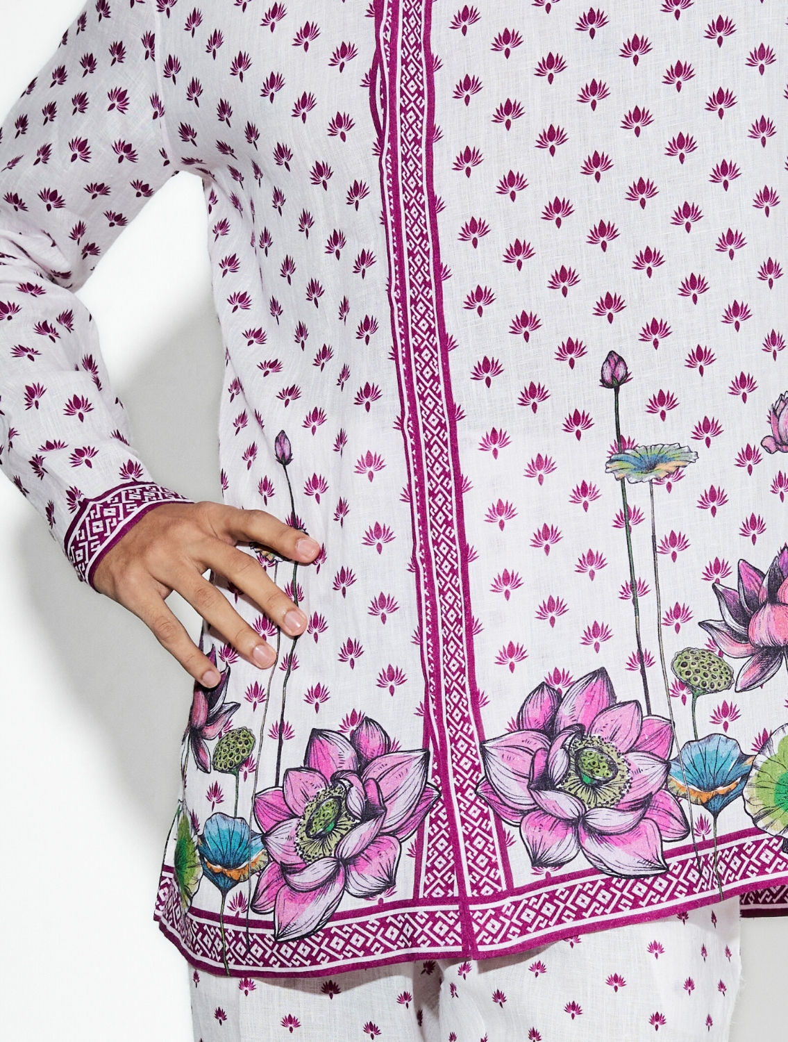 Nelumbo Pink Linen Printed Shirt Pant Set