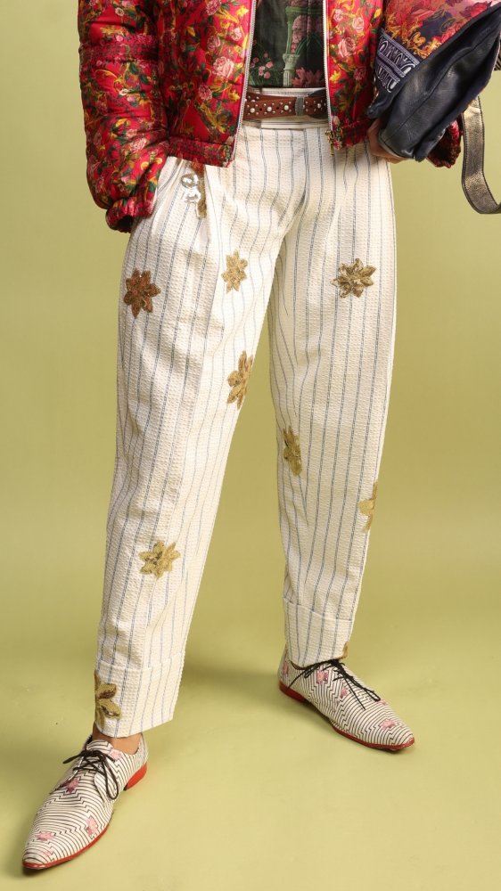 Image of Mayhem Striped Seersucker Embroidered Pants