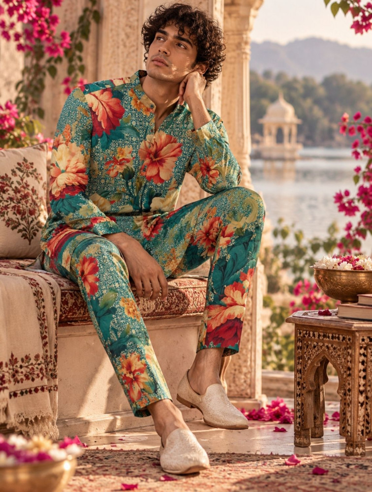 Image of Rewaz Blue Silk Coord Set
