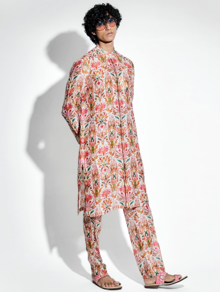 Image of Swetambar Printed Silk Linen Coord Set