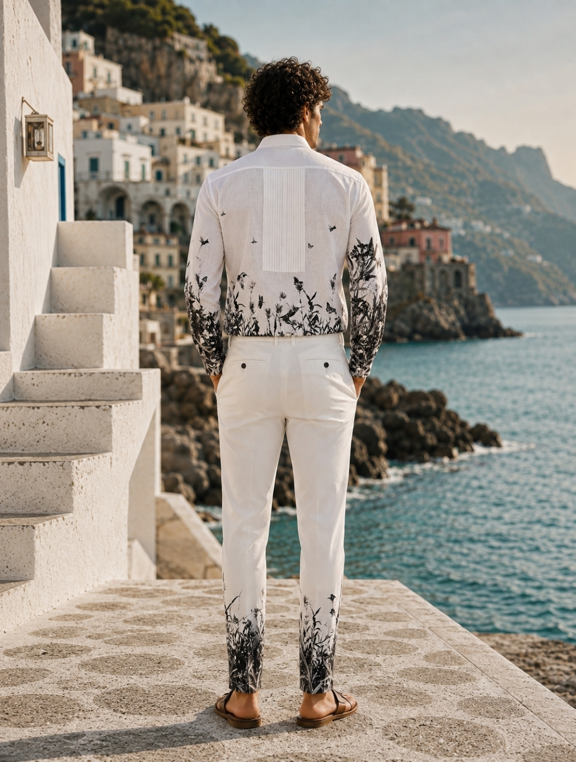 White Garden Printed Linen Pants