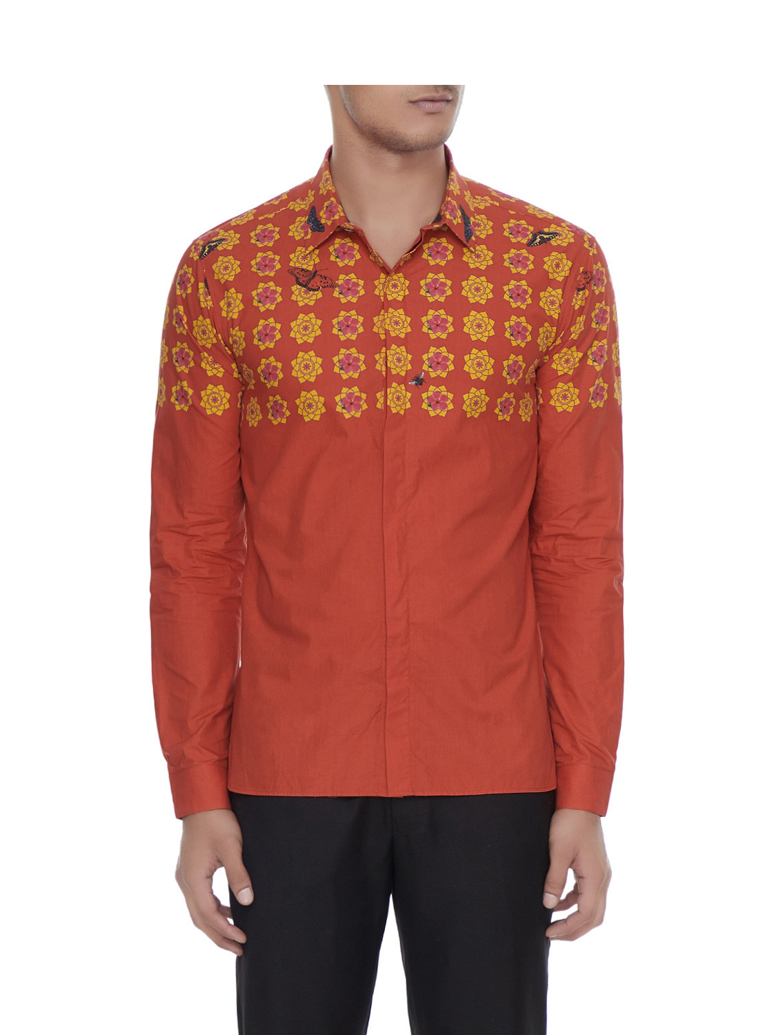 Geometric Floral Printed Red shirt