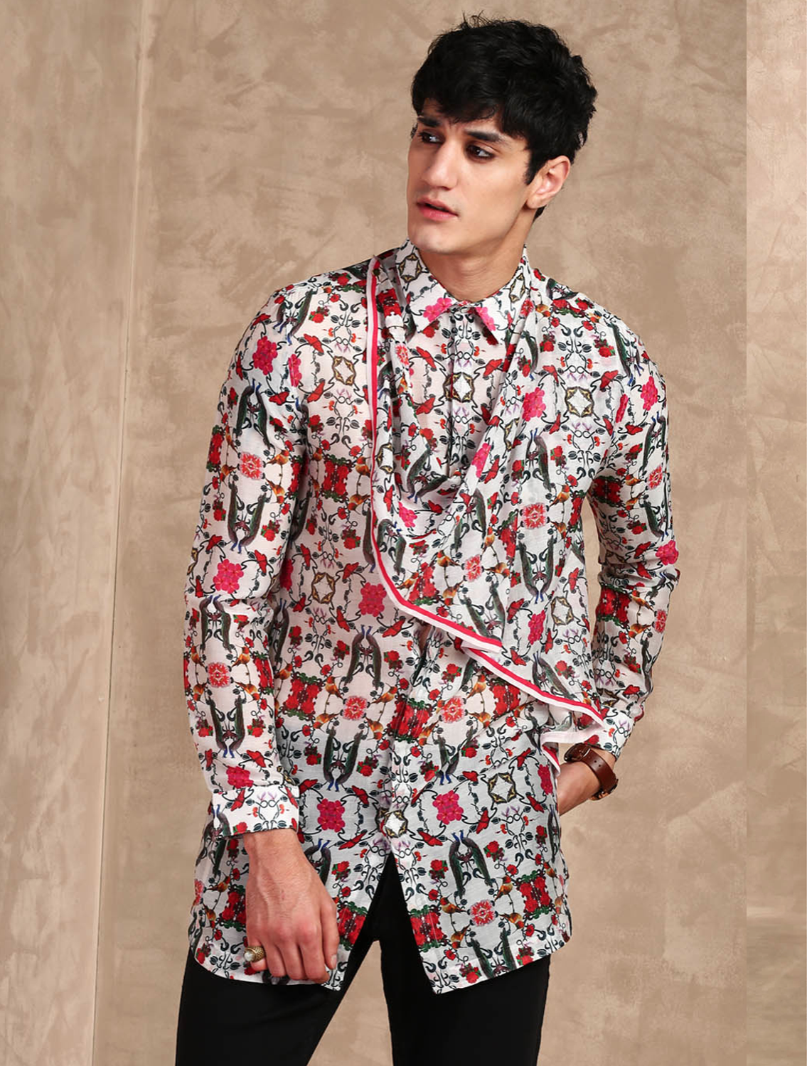 Manas Printed Cowl Shirt