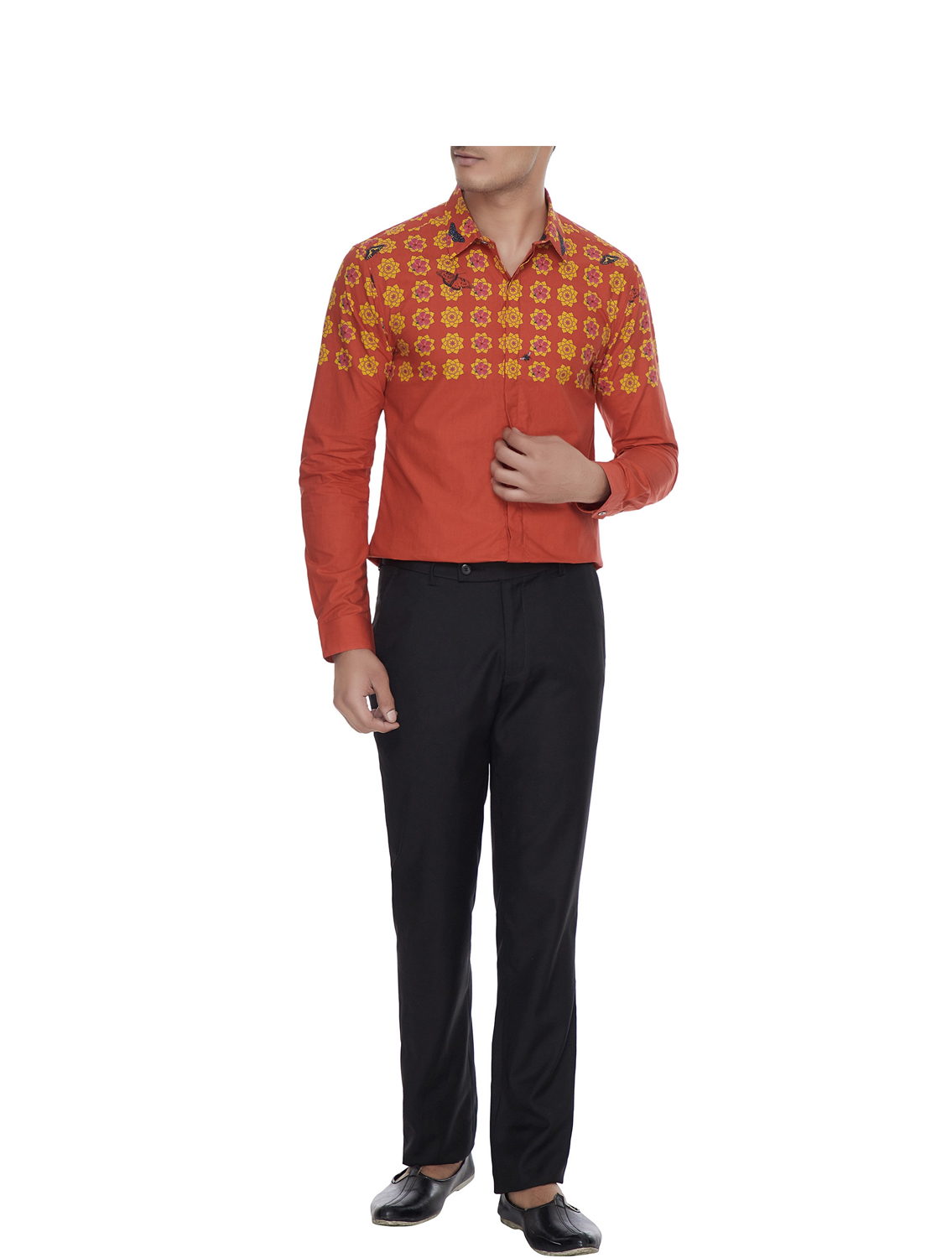 Geometric Floral Printed Red shirt