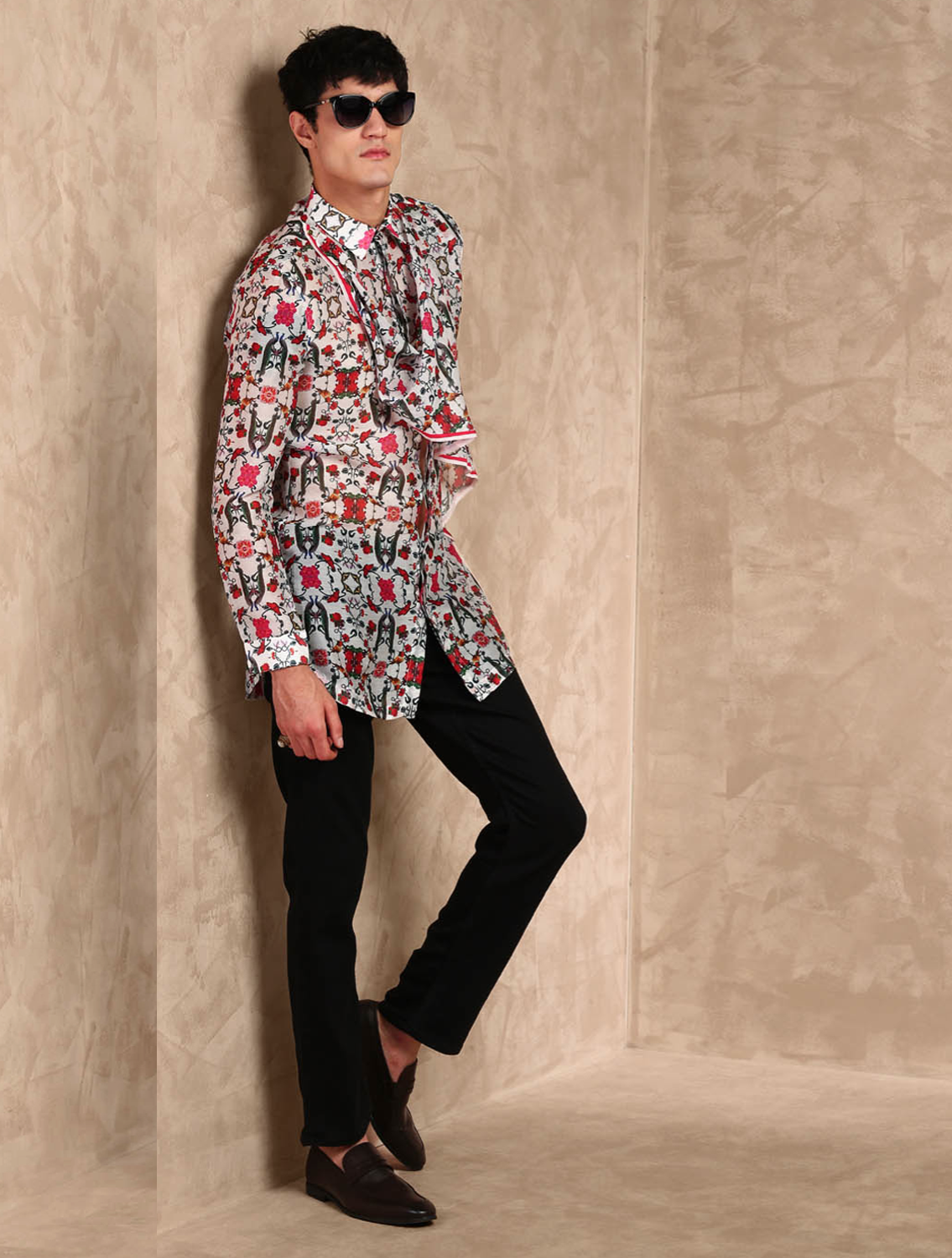 Manas All-over Printed Cowl Shirt