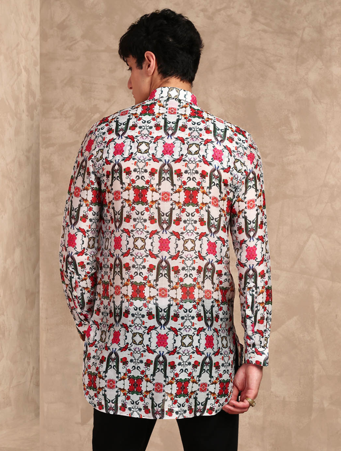 Manas All-over Printed Cotton Cowl Shirt