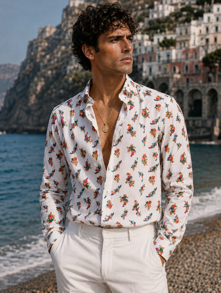 Image of Oliver Mandarin Collar Printed Shirt