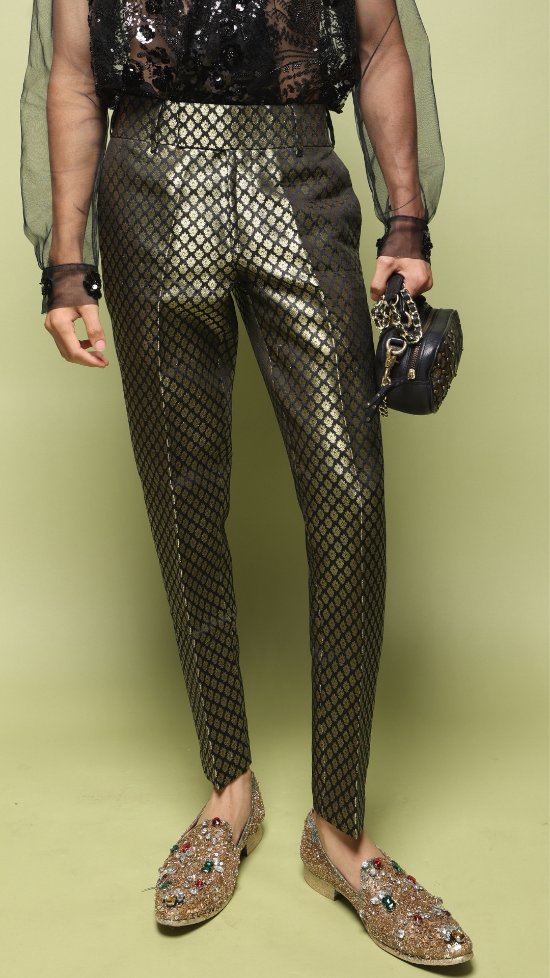 Suvarna Gold Black Jacquard Pants