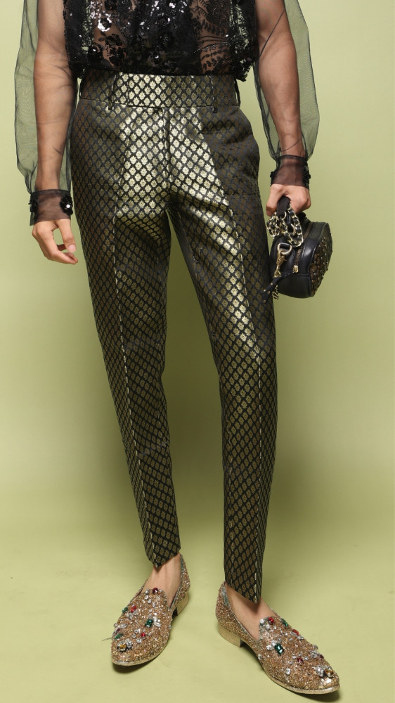 Image of Suvarna Gold Black Jacquard Pants