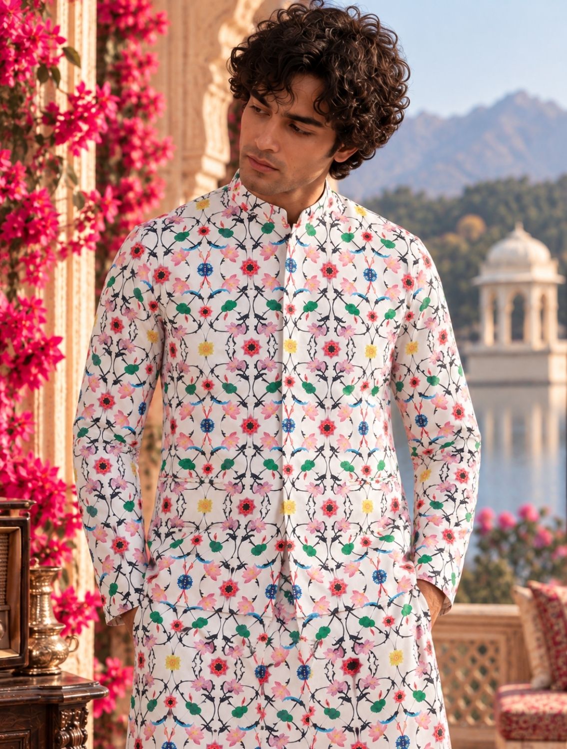 White Komol Festive Linen Bundi
