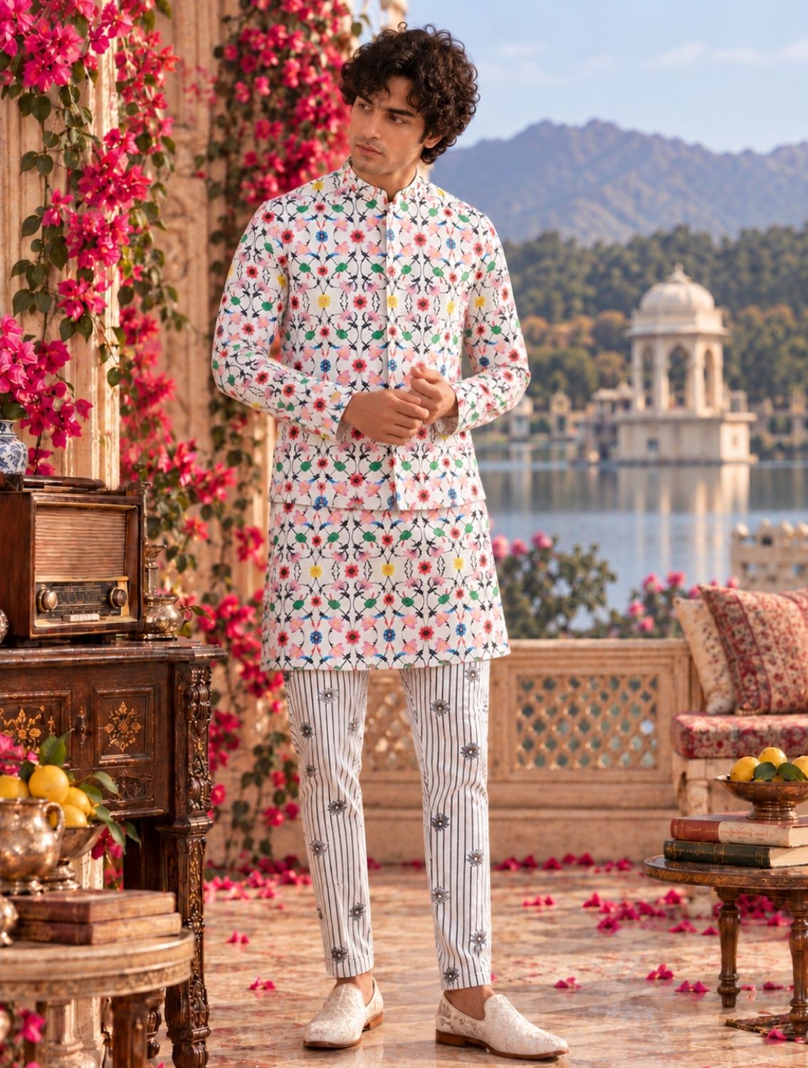 White Komol Festive Linen Bundi