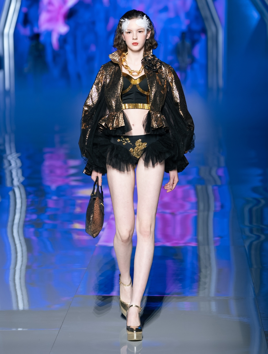 Veyra Foil Printed Bomber Jacket