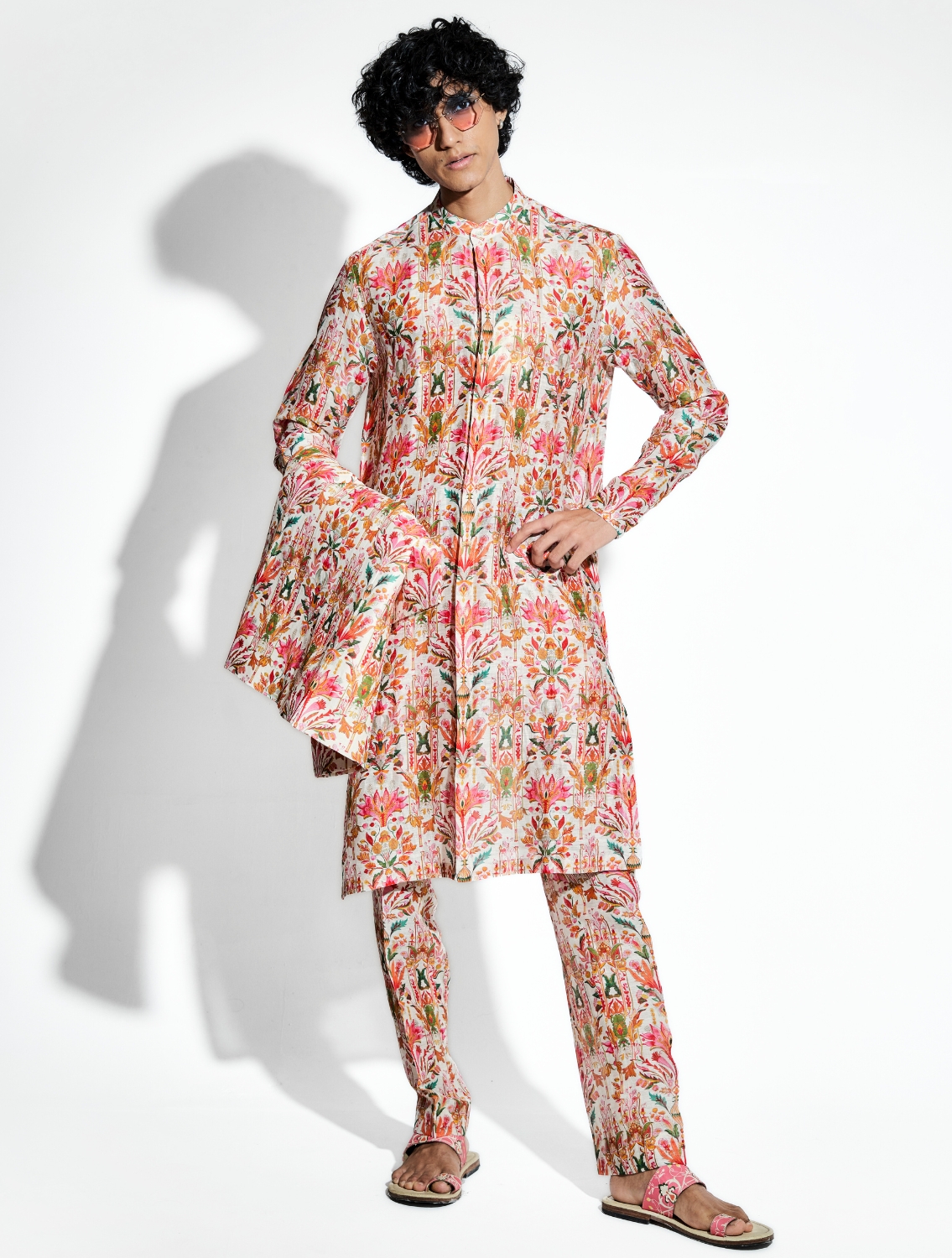 Swetambar Printed Silk Linen Coord Set