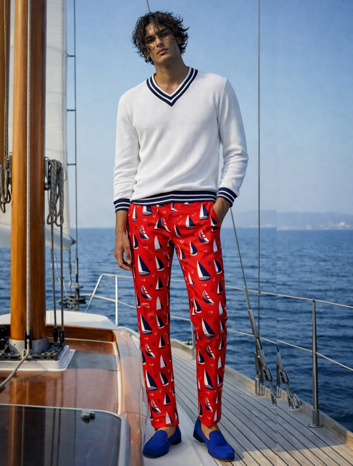 Yacht Red Printed Trousers