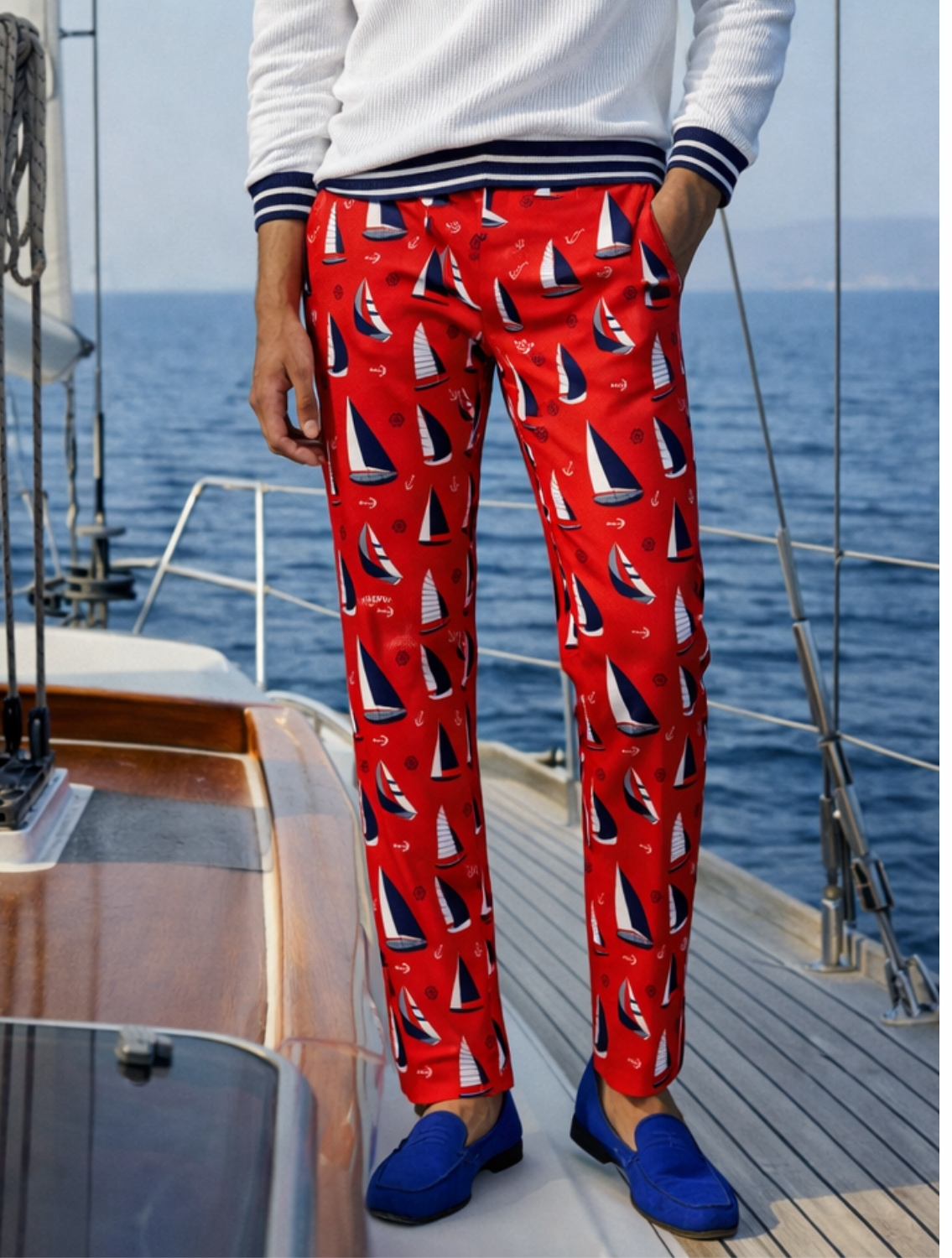 Yacht Red Printed Trousers
