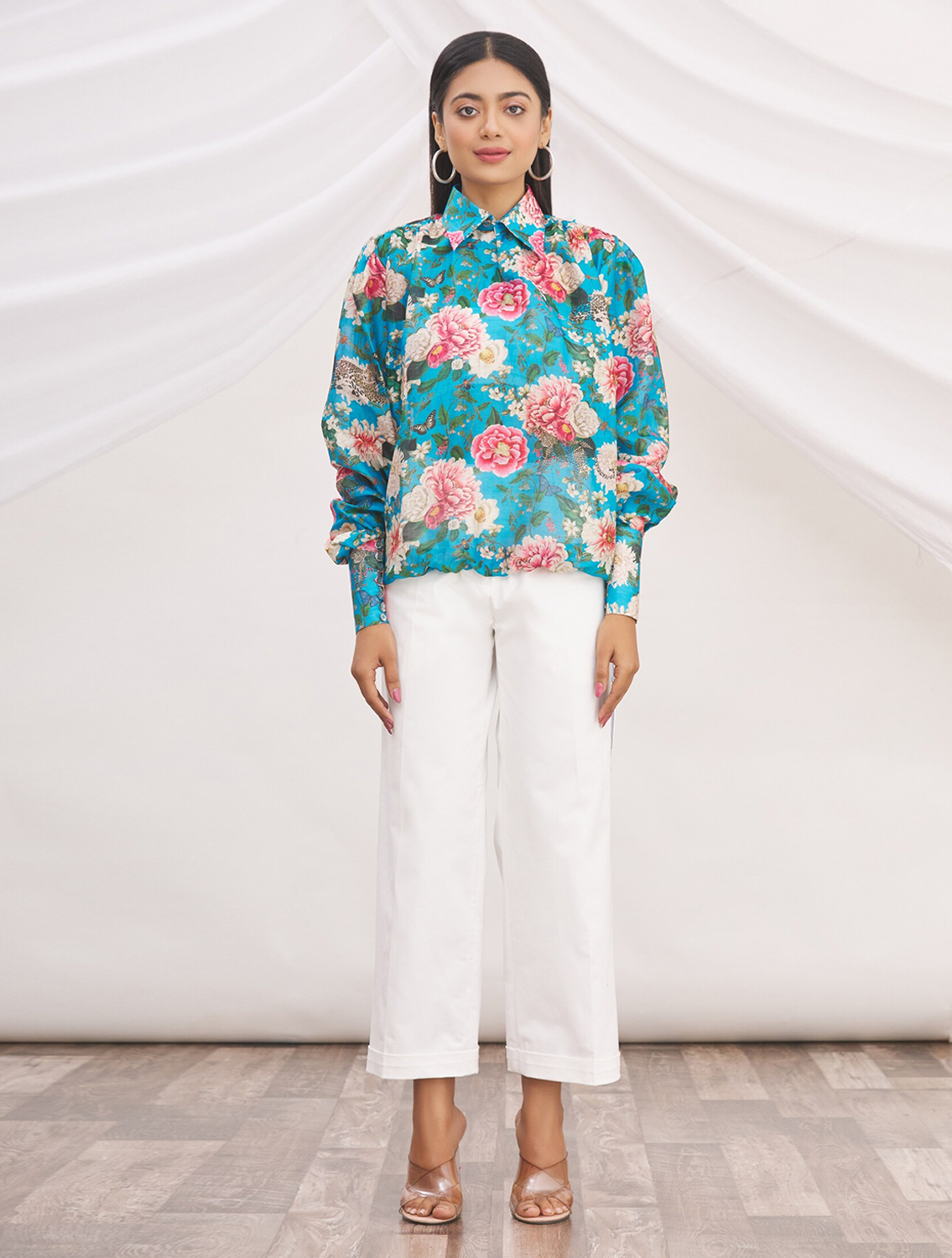 Aphrodite Blue Silk Printed Top